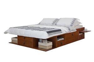 Memomad Bali Bed - Queen Size Storage Platform Bed Frame with Drawers (Caramel)