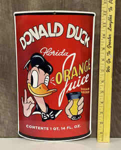Donald Duck Orange Juice Metal Sign Beverage Drink Diner Cartoon Character Gas