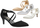 Women Close Pointed Toe Ankle Strappy Low Kitten Heel Wedding Pump Shoes
