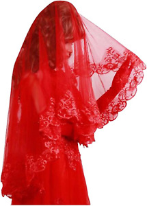 Classic Red Bridal Headcloth, Bridal Wedding Veil, Simple Wedding Lace Accessory