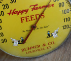GRAPHIC * 1950s HAPPY FARMER FEEDS BUHNER LOUISVILLE Old Thermometer Sign ~NICE~