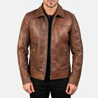 Cafe Racer Biker Leather Distressed Brown Sheep Skin Leather Motorcycle Jacket