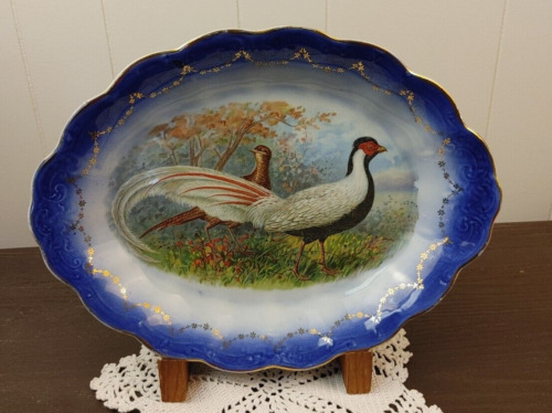 La Francaise French China Co. Silver Pheasant Game Bird Flow Blue Platter