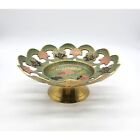 Cloisonne brass pedestal bowl enamel filigree painted scalloped trinket dish Key