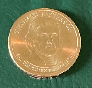 thomas jefferson Presidential Gold Color dollar coin 2007