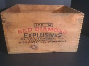 Vintage Red Diamond Explosives Austin Powder Co. Cleveland Ohio Wood Crate Box