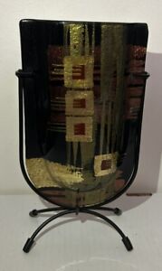 New ListingJasmine Art Glass Multi-Color Mini U Vase w/ Stand