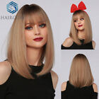 Short Bob Brown Blonde Natural Straight Hair Wigs with bangs for Women Daily Use