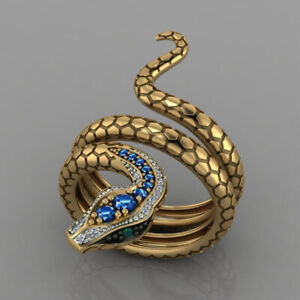 Snake Shaped 18k Yellow Gold Plated Ring Cubic Zircon Women/Men Jewelry Sz 6-10