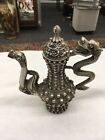 8 inch Chinese Tibet Silver Vintage Dragon Shaped Teapot Statue