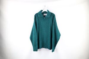 Vintage 70s Streetwear Mens Large Cross Weave Knit Full Zip Cardigan Sweater USA