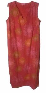 Vintage Fresh Produce Size XL Rose Pink Linen Sleeveless Midi Dress - Floral