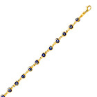 14K Solid Yellow Gold Blue Evil Eye Bracelet - Good Luck Charm Chain Link Women
