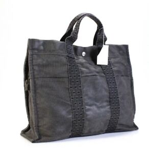 Hermes Womens Herline MM Gray Canvas Tote Bag Handbag