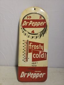 Original 1960's Dr Pepper Frosty Cold Advertising Thermometer Sign Bottle Cap