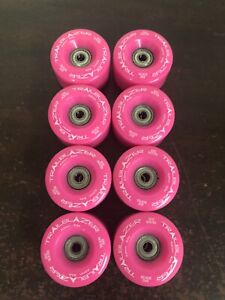 Pink Outdoor Quad Speed Roller Skate Wheels + Bag. Set Of 8