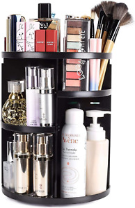 Rotating Makeup Organizer - DIY Adjustable, Large Capacity Black