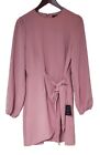 Lulus Believe It Or Knot Rose Pink Long Sleeve Tie-Front Skater Dress Large
