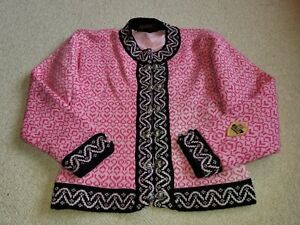Womens Sweater-WINDFJORD of NORWAY-pink/black wool Norwegian cardigan LINED-XS