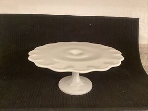 Vintage milk glass cake plate 11 x 5 preowned Indian glass teardrop pedestal