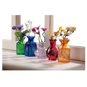 Set of 5 Mini Vases for Flowers - Five Piece Small Glass Bud Vases - Jeweltones