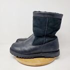 UGG Boots Womens 10 Black Leather Suede Shearling Winter Lined Shoes