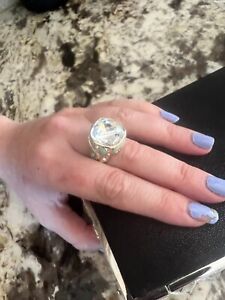 Swarovski Crystal  Ring On light blue Enamel with Gold size 9 New