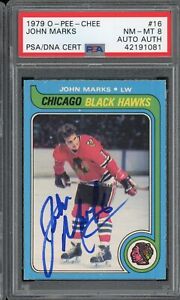 New Listing1979 OPC HOCKEY JOHN MARKS #16 PSA/DNA 8 NM-MT SIGNED CHICAGO BEAUTIFUL CARD!