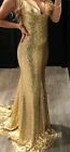 Sparkly Gold Sequin Mermaid Backless Evening Long Dress Prom Formal Ball Size 6