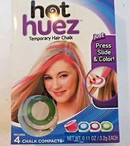 HOT HUEZ Temporary Hair Chalk 4 Colors Pink Blue Fushia Green As Seen On TV