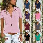 Womens Short Sleeve Casual T Shirt Tops Ladies Work OL Button Blouse Tee Size US