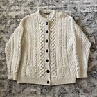 Carraig Donn Ireland Aran Knit Merino Wool Fisherman Cardigan Sweater Cream Sz L
