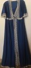 Vtg Nylon & Lace ShadowLine SET Teal Peignoir Robe Gown Nightgown Lingerie Sz Sm