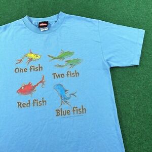 Vintage Dr Seuss Shirt Mens M Blue One Fish Two Fish Red Fish Blue Fish Tee Art