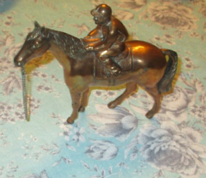 Vintage Copper Tone Metal Racing Horse W/Jockey
