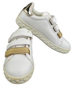 NAVIGARE~Womens US 6~White and Gold Fashion Sneakers w/ Hook & Loop Closure