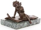 Vintage French European Bronze Cupid Pixie Ernest Justin Ferrand Green Marble