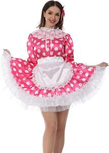 Sexy Girl Sissy maid Satin lockable Dress cosplay costume CD/TV Tailor-made