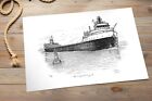 The SS Edmund Fitzgerald Freighter of the Great Lakes Original Pen & Ink Artwork