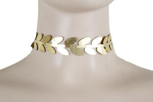 Hot Women Fashion Jewelry Shiny Gold Color Choker Necklace Filigree Leaves Strap