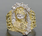 Real Solid 10K Yellow Gold Mens Jesus Head Nugget cz Ring 21mm ALL Sizes