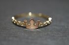 10K Solid Yellow Gold Two Tone Crown With CZ Thin Band Ring. Size 7.25