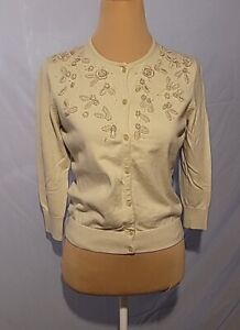 Ann Taylor Cardigan Mint Green Small Silk Cashmere Embroidered