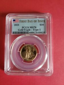 2021 1/4 OZ American Gold Eagle Type 1 $10 - PCGS MS70 First Day of Issue
