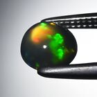 0.31ct 5mm Round Cabochon Natural Floral Flash Play-Of-Color Crystal Black Opal
