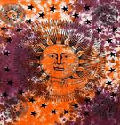 #017  Celestial  Sun Moon Stars Orange Purple Tie Dye  Tapestry Hippie 54 x 60
