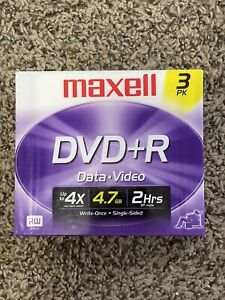 Maxell Dvd+R Discs 4.7GB 4X Jewel Cases 3/Pack Sealed