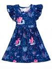 New Boutique Girls Size 5 Blue Pink Flutter Sleeve Mermaid Dress