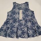 Soieblu L Blue White Floral Crochet Babydoll Tiered Tank Top
