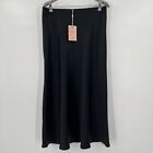 Quince Women's Black Silk Midi Skirt sz S NWT Bias Cut Washable Elastic Waist
